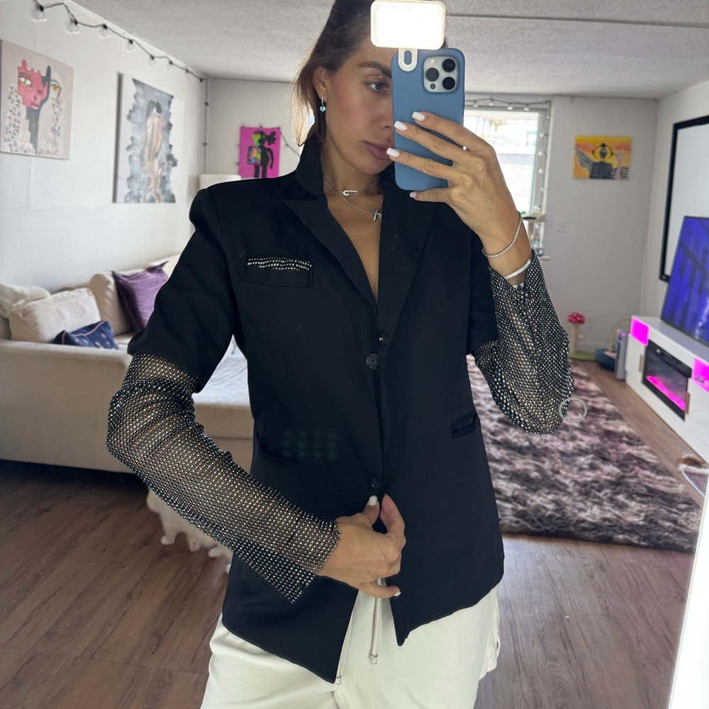 Elegant Black Women's Jacket with Mesh Sleeves